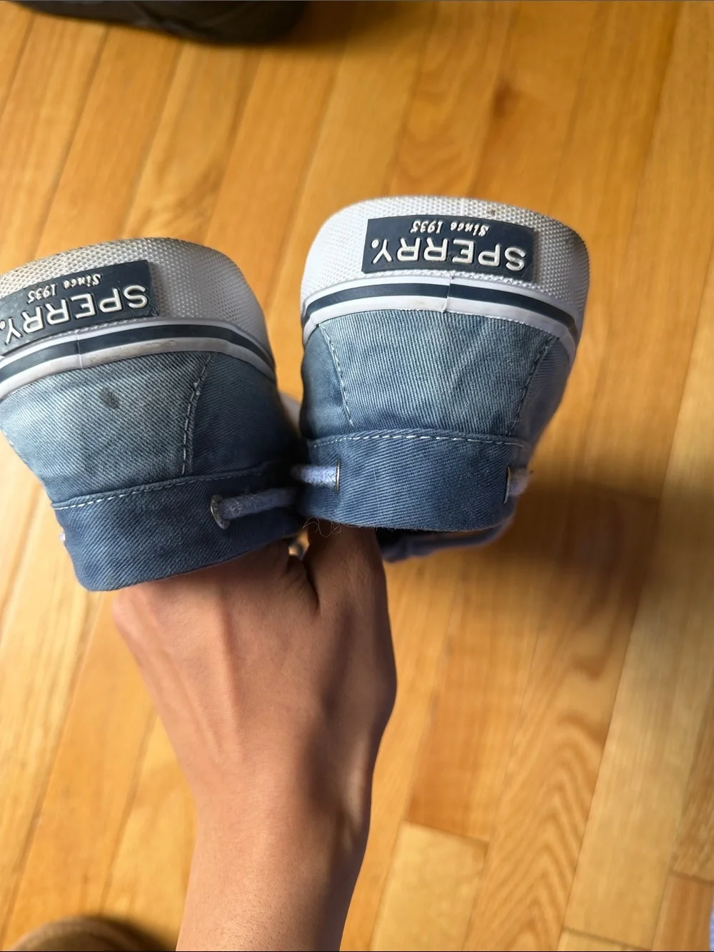 Sperry Blue Canvas Boat Shoes with Plaid Lining